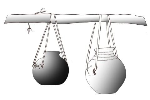Schematic drawing of suspended vessels of the Corded Ware (Drawing: Alexandra Decker, Marlene Ruppert Dallmann, 2022, IN TERRA VERITAS Bamberg)