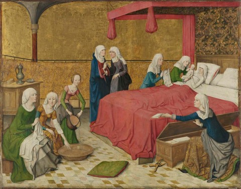 Geburt Mariens, Meister des Marienlebens (Nativity of Mary, Master of the Life of Mary, 1470s/80s)
https://www.sammlung.pinakothek.de/de/artwork/XR4M7qVLQ1/meister-des-marienlebens/marienleben-geburt-mariens. Stand: 10.06.2022 
CC BY-SA 4.0