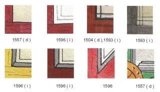 Beispiele für Farbfassungen an frühneuzeitlichen Fachwerkhäusern in Karlstadt (Hartmann, S. 167)