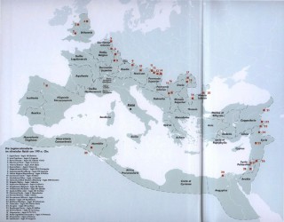 Die Grenzen und Legionsstandorte des römischen Reiches um 190 n. Chr. (Quelle: Kemkes u.a. 2006)