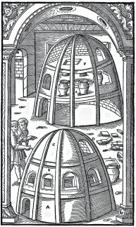 Schmelzofen zusammen mit dem Kühlofen
(https://en.wikipedia.org/wiki/Forest_glass#/media/File:Agricola-3.png; Public Domain)