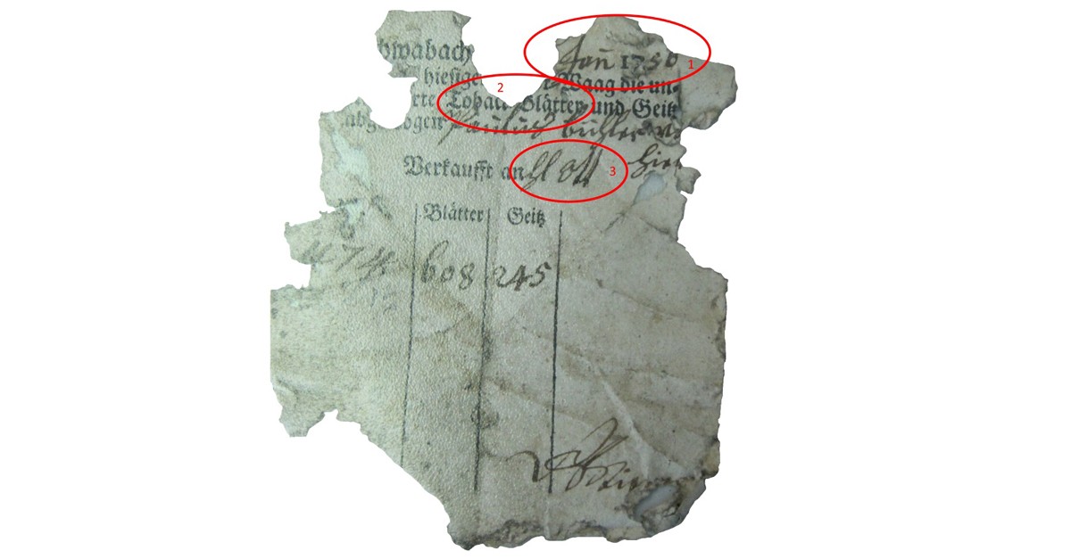 Fragment einer Quittung vom Januar 1756, Schwabach, Mittelfranken