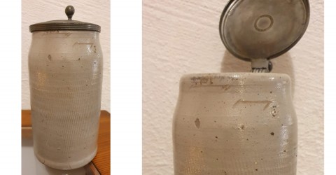Bamberg beer mug with the 1.069 liter calibration mark and the imperial calibration mark of 1.0 liter from 1872. (Photo: Franconian Brewery Museum, Michelsberg 10f, 96049 Bamberg)