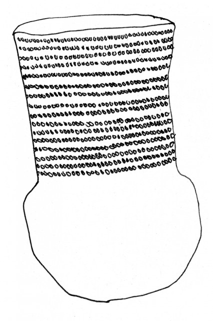Schematische Darstellung eines schnurkeramischen Bechers mit Schnurverzierung.