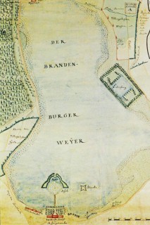 Kartenausschnitt mit dem Brandenburger Weyer, der Insel und dem Kronprinzenschloss.